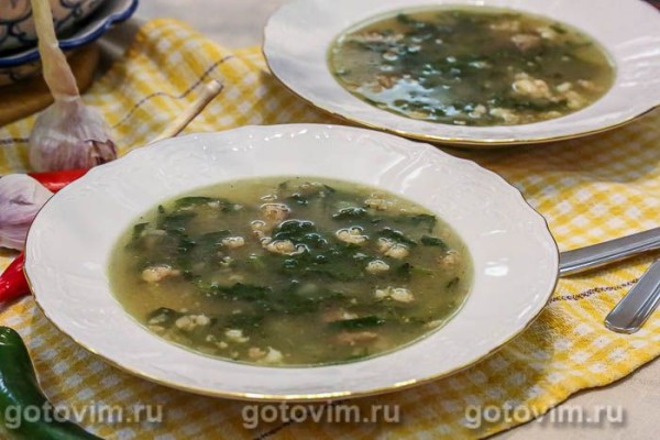 Суп из говядины со шпинатом и рисом