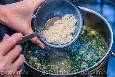 Суп из говядины со шпинатом и рисом